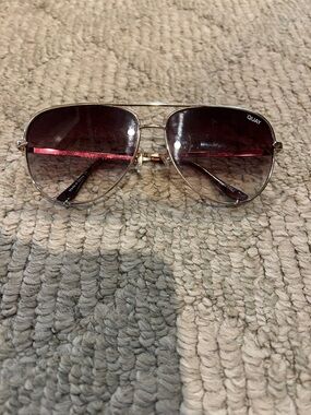 Quay Australia Silver Frame Sunglasses with Pink Gradient Lenses